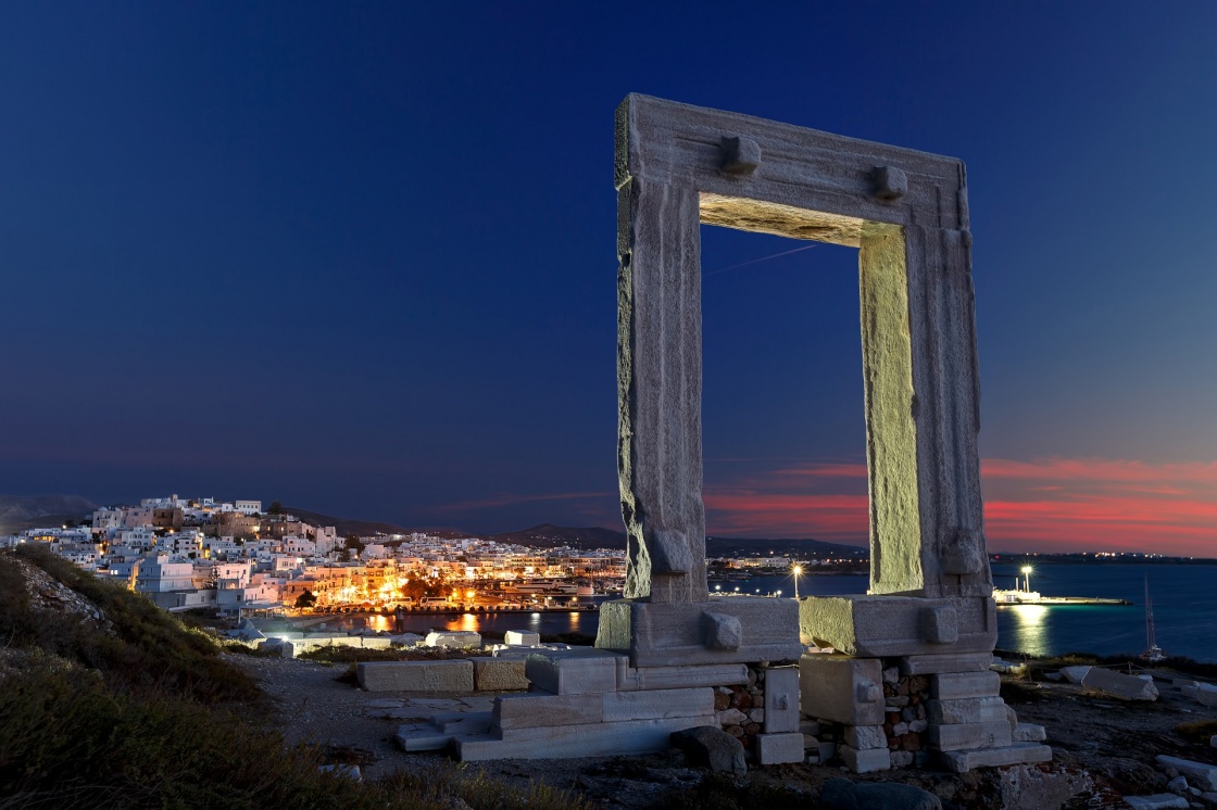 Ancient entrance to Apollo temple, Portara, Naxos island, Greece